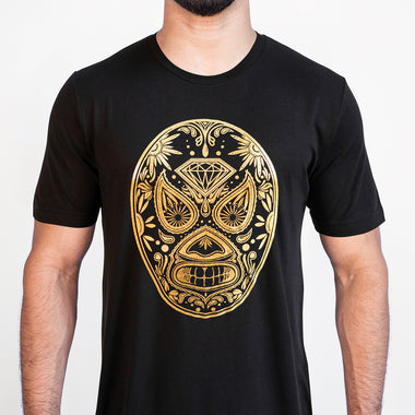 LUCHA CALAVERA GOLD AND BLACK UNISEX TSHIRT