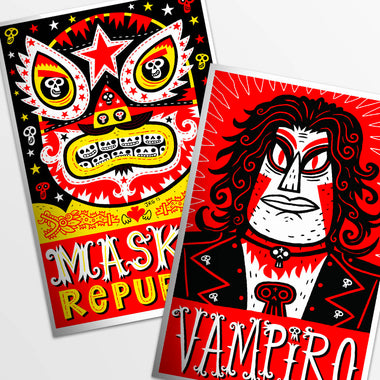 JORGE R. GUTIERREZ NUMBERED LIMITED EDITION MASKED REPUBLIC 11"x17" SILKSCREEN POSTERS